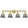 Cone 33.5" Wide 4 Light Satin Gold Bath Vanity Light w/ Plated Smoke S