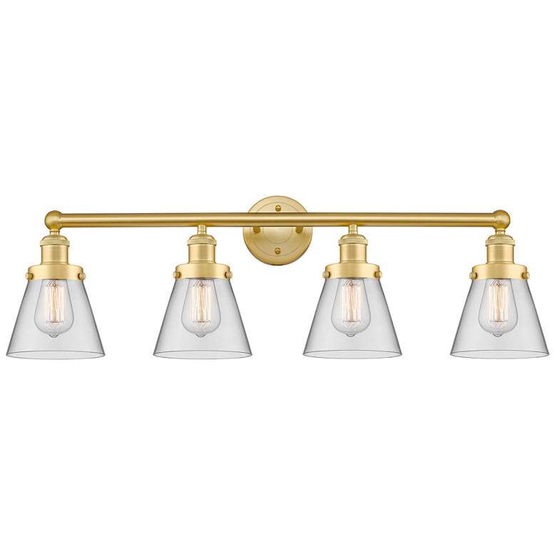 Image 1 Cone 33.5" Wide 4 Light Satin Gold Bath Vanity Light With Clear Shade