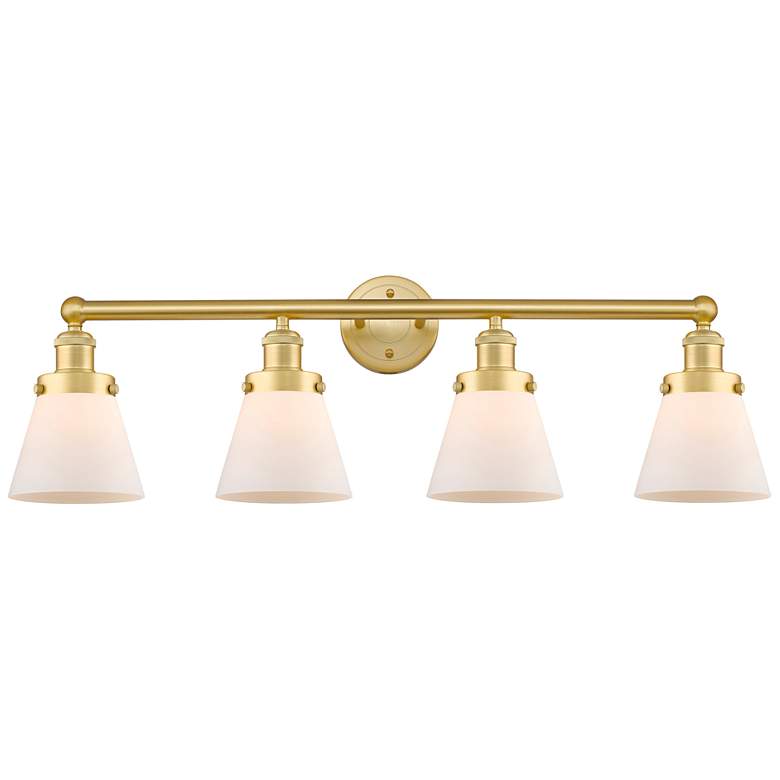 Image 1 Cone 33.5" Wide 4 Light Satin Gold Bath Vanity Light With Matte White