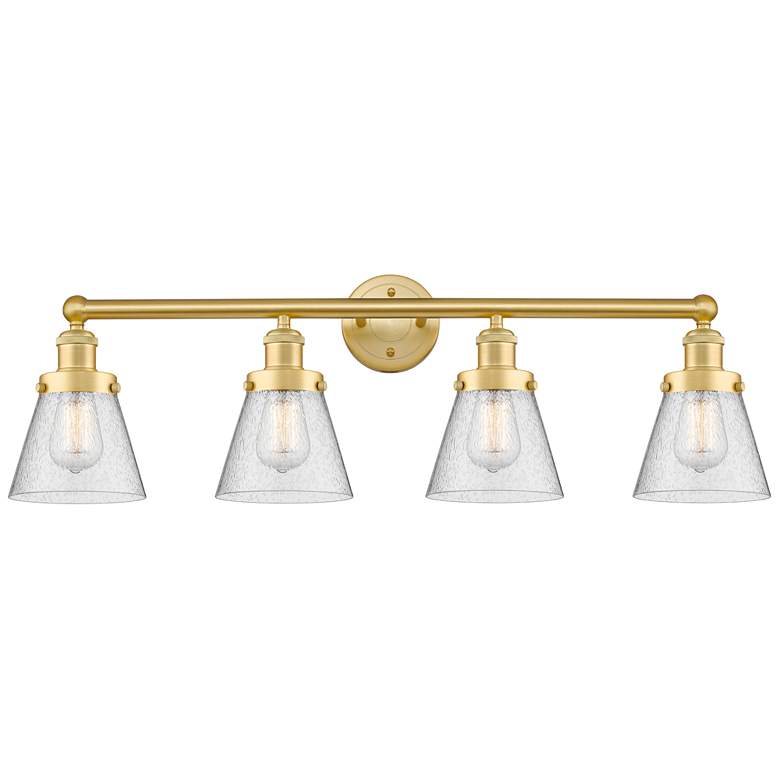 Image 1 Cone 33.5" Wide 4 Light Satin Gold Bath Vanity Light With Seedy Shade