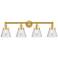 Cone 33.5" Wide 4 Light Satin Gold Bath Vanity Light With Seedy Shade