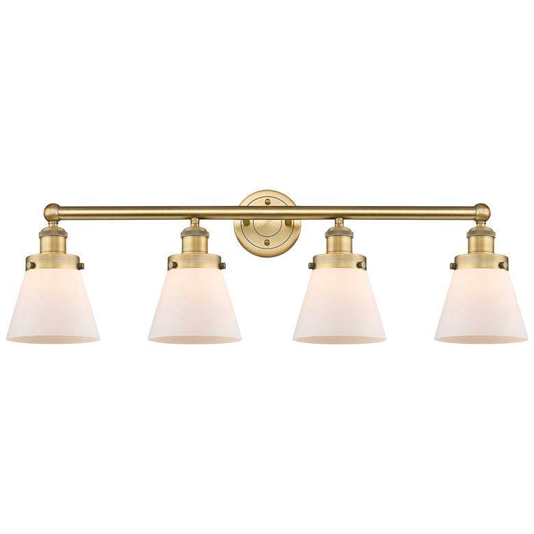 Image 1 Cone 33.5"W 4 Light Brushed Brass Bath Vanity Light w/ Matte White Sha