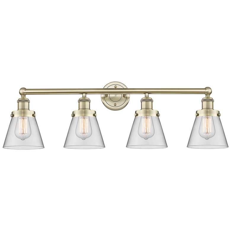 Image 1 Cone 33 1/4" Wide Antique Brass and Clear 4-Light Bath Light