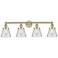 Cone 33 1/4" Wide Antique Brass and Clear 4-Light Bath Light