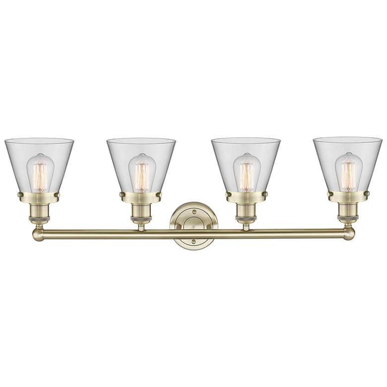 Image 2 Cone 33 1/4" Wide Antique Brass and Clear 4-Light Bath Light more views