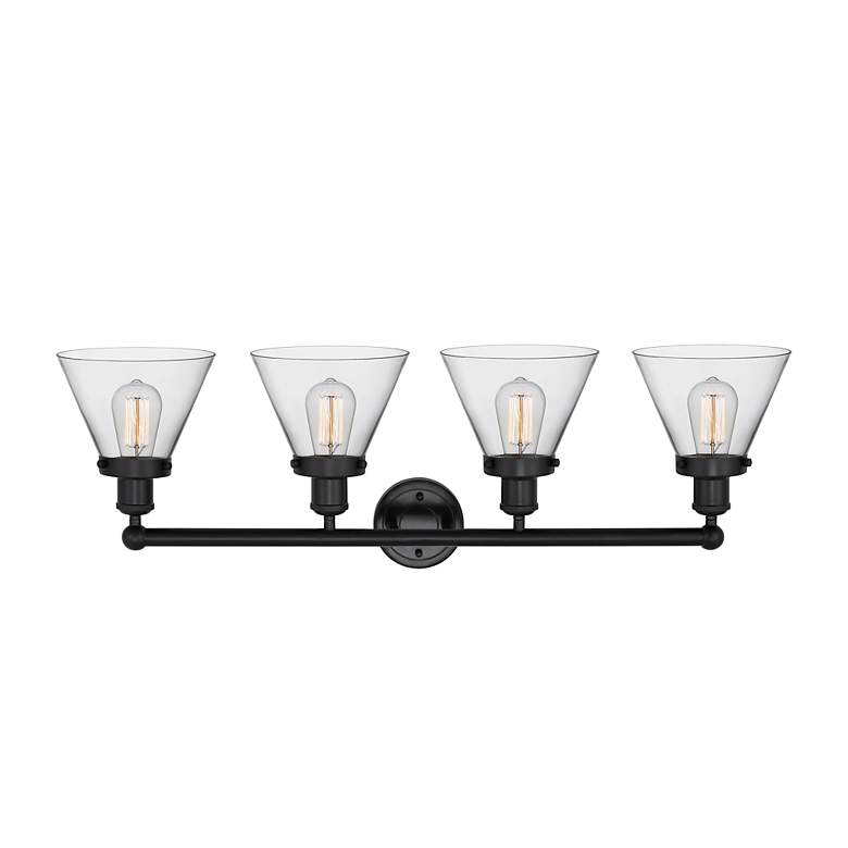 Image 2 Cone 34 3/4" Wide Matte Black Clear Glass 4-Light Bath Light more views