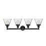 2_Cone 34 3/4" Wide Matte Black Clear Glass 4-Light Bath Light more views
