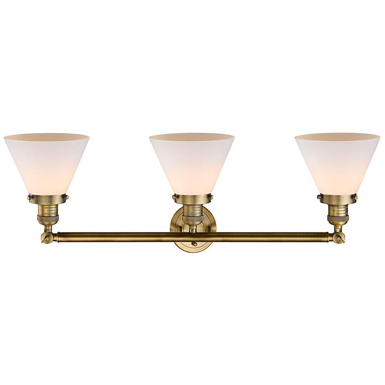 Image 2 Cone 34" Wide Brushed Brass 3-Light Vanity Bath Light more views