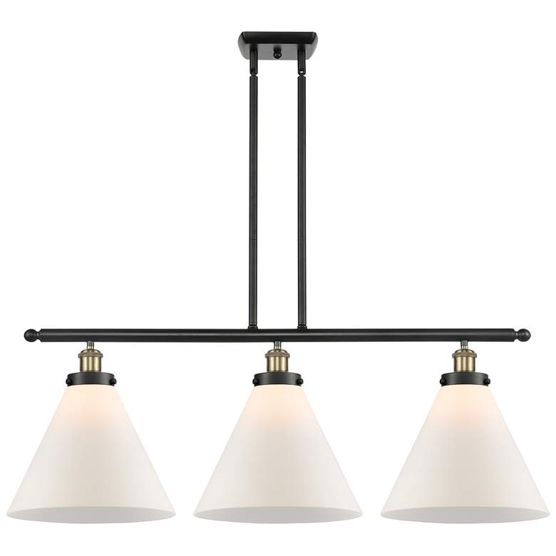 Image 1 Cone 36" Wide 3 Light Black Brass Island Light w/ Matte White Shade