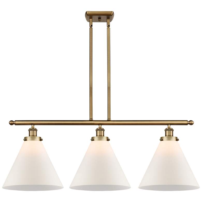 Image 1 Cone 36" Wide 3 Light Brushed Brass Island Light w/ Matte White Shade