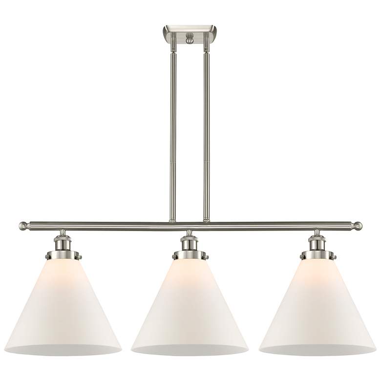 Image 1 Cone 36" Wide 3 Light Brushed Satin Nickel Island Light w/ White Shade