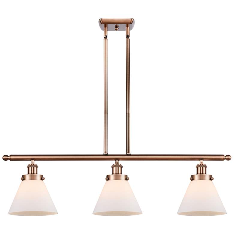 Image 1 Cone 36" Wide 3 Light Copper Island Light w/ Matte White Shade