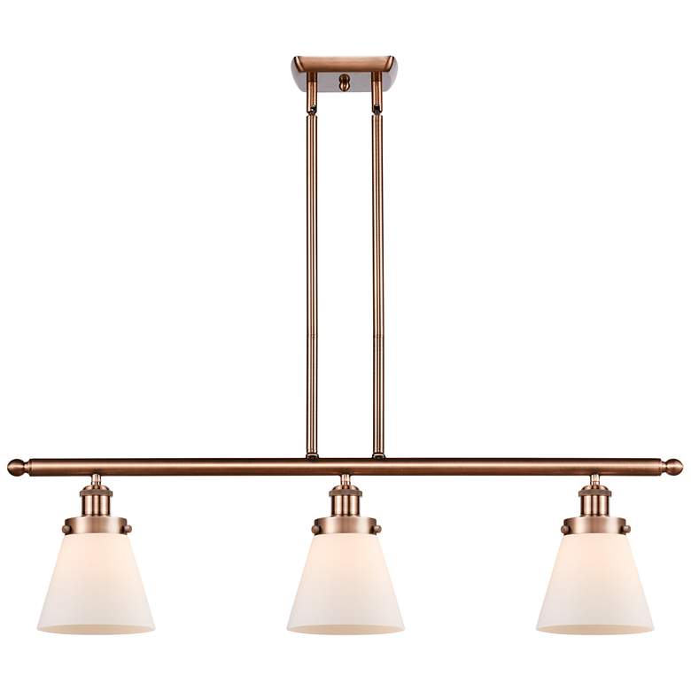 Image 1 Cone 36" Wide 3 Light Copper Island Light w/ Matte White Shade