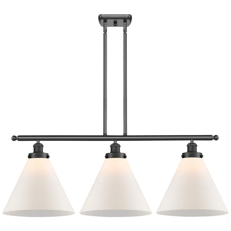 Image 1 Cone 36" Wide 3 Light Matte Black Island Light w/ Matte White Shade