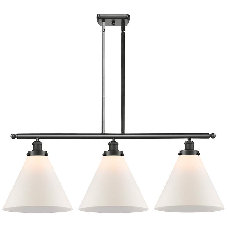 Image 1 Cone 36" Wide 3 Light Oil Rubbed Bronze Island Light w/ Matte White Sh