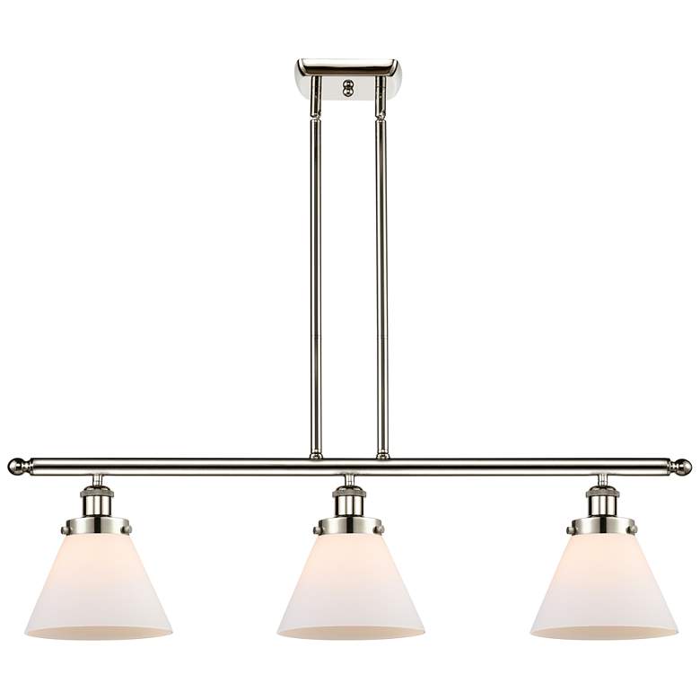 Image 1 Cone 36" Wide 3 Light Polished Nickel Island Light w/ Matte White Shad