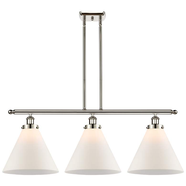 Image 1 Cone 36" Wide 3 Light Polished Nickel Island Light w/ Matte White Shad