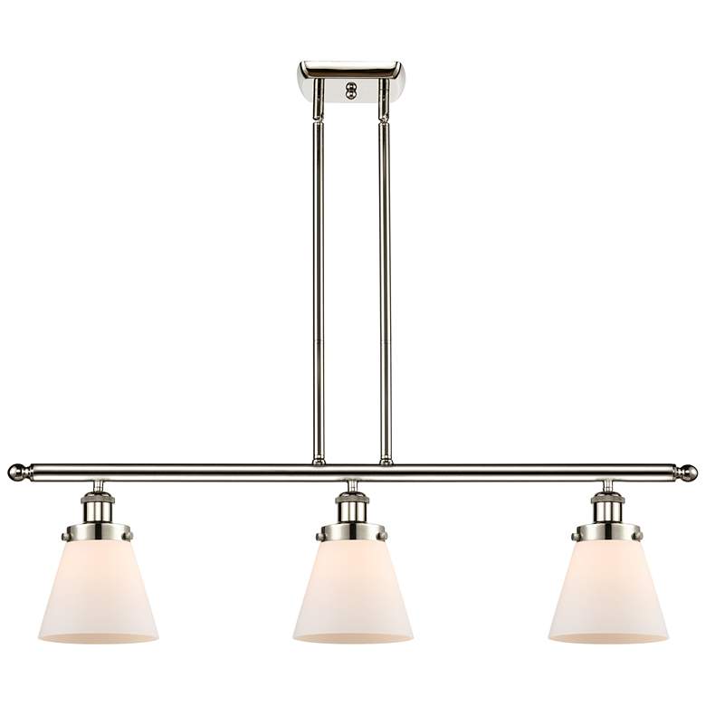 Image 1 Cone 36" Wide 3 Light Polished Nickel Island Light w/ Matte White Shad