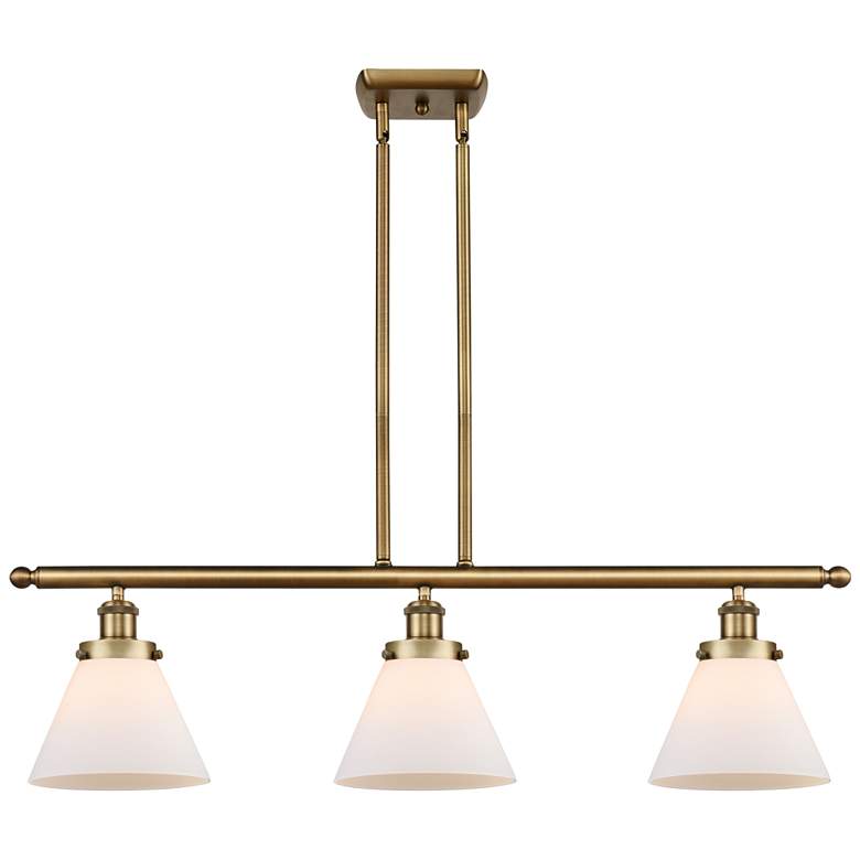 Image 1 Cone 36" Wide Brushed Brass 3-Light Island Pendant