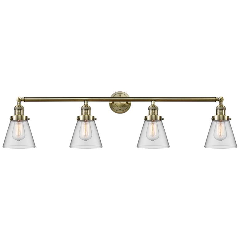 Image 1 Cone 4 Light 42" Bath Light - Antique Brass - Clear Shade