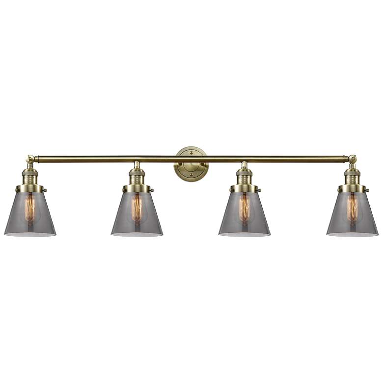 Image 1 Cone 4 Light 42" Bath Light - Antique Brass - Plated Smoke Shade