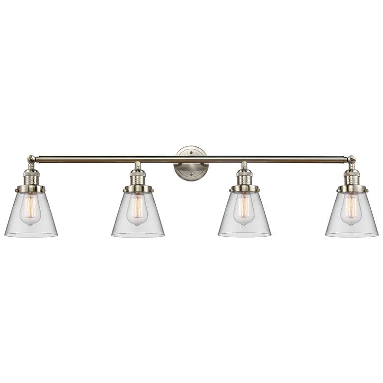 Image 1 Cone 4 Light 42" Bath Light - Brushed Satin Nickel - Clear Shade
