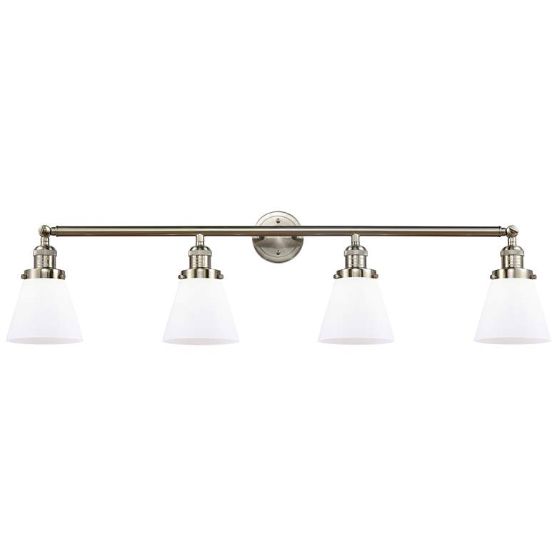 Image 1 Cone 4 Light 42" Bath Light - Brushed Satin Nickel - Matte White Shade