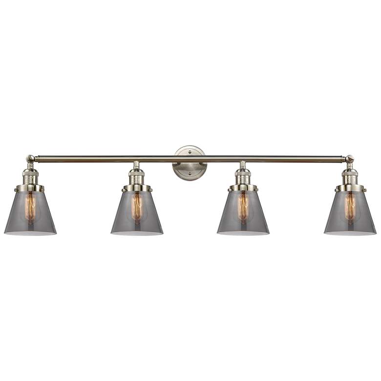 Image 1 Cone 4 Light 42" Bath Light - Brushed Satin Nickel - Plated Smoke Shad