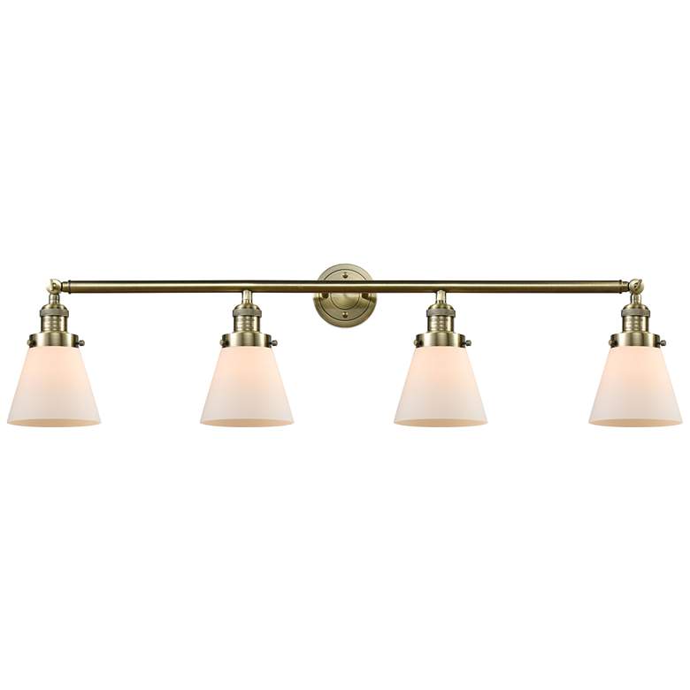 Image 1 Cone 4 Light 42" LED Bath Light - Antique Brass - Matte White Shade