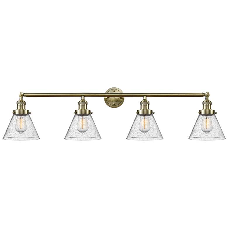 Image 1 Cone 4 Light 44" Bath Light - Antique Brass - Seedy Shade