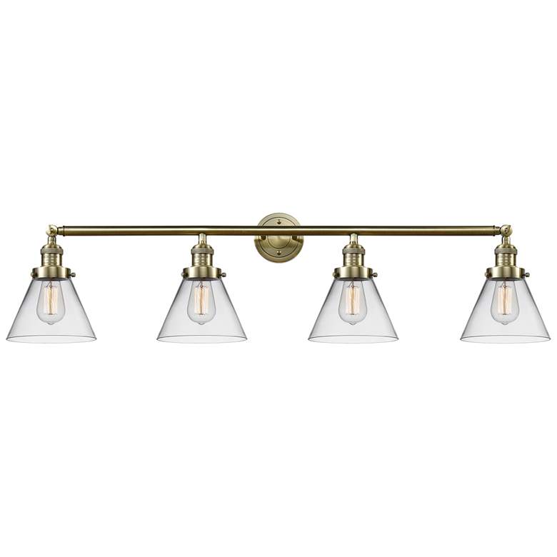 Image 1 Cone 4 Light 44" LED Bath Light - Antique Brass - Clear Shade