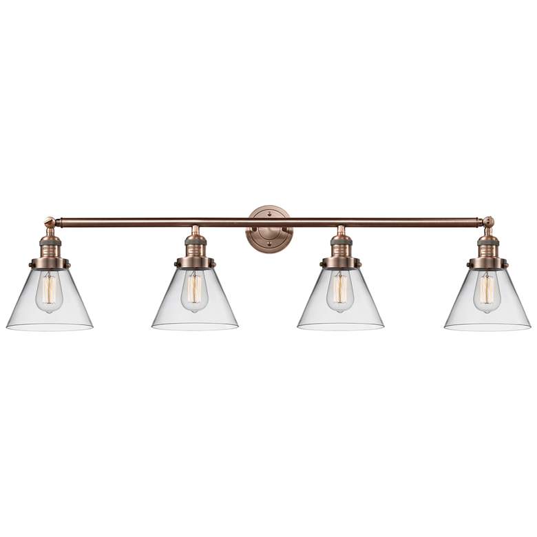Image 1 Cone 4 Light 44" LED Bath Light - Antique Copper - Clear Shade