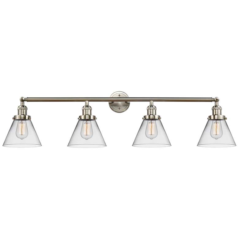 Image 1 Cone 4 Light 44" LED Bath Light - Brushed Satin Nickel - Clear Shade