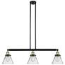 Cone 40.25" Wide 3 Light Black Brass Stem Hung Island Light w/ Clear S