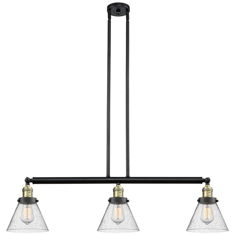 Image 1 Cone 40.25" Wide 3 Light Black Brass Stem Hung Island Light w/ Seedy S