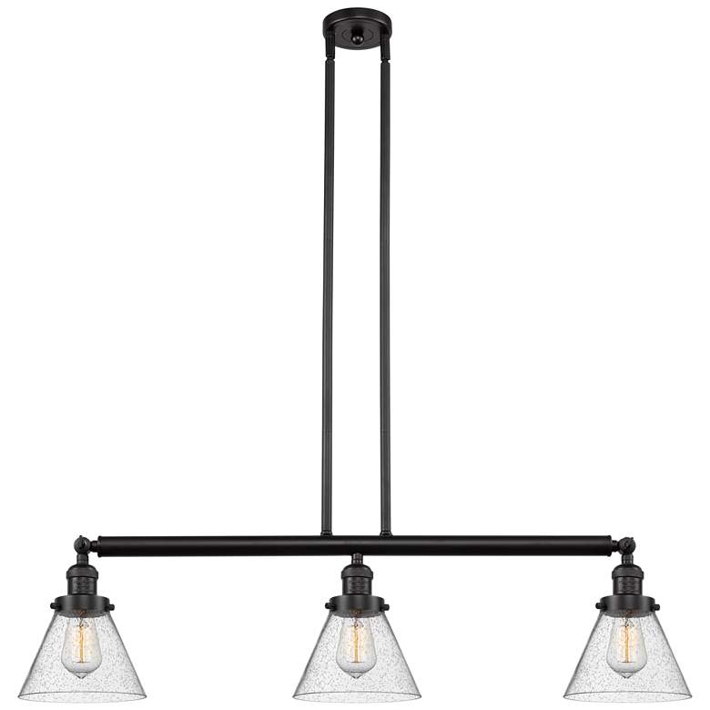 Image 1 Cone 40.25" Wide 3 Light Bronze Stem Hung Island Light w/ Seedy Shade