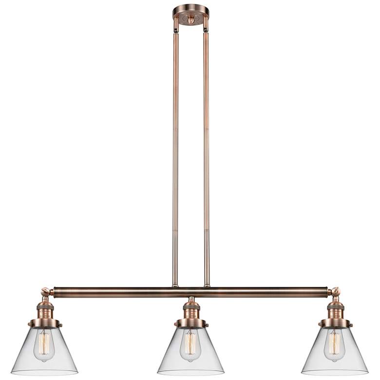 Image 1 Cone 40.25" Wide 3 Light Copper Stem Hung Island Light w/ Clear Shade