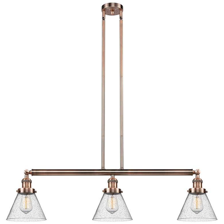 Image 1 Cone 40.25" Wide 3 Light Copper Stem Hung Island Light w/ Seedy Shade