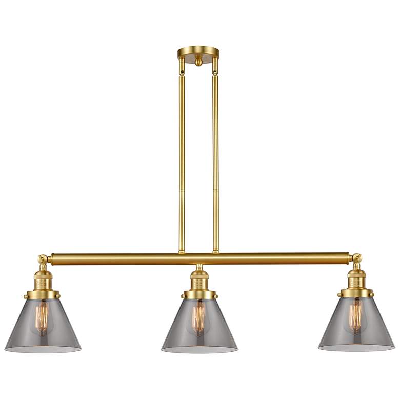 Image 1 Cone 40.25" Wide 3 Light Gold Stem Hung Island Light w/ Plated Smoke S