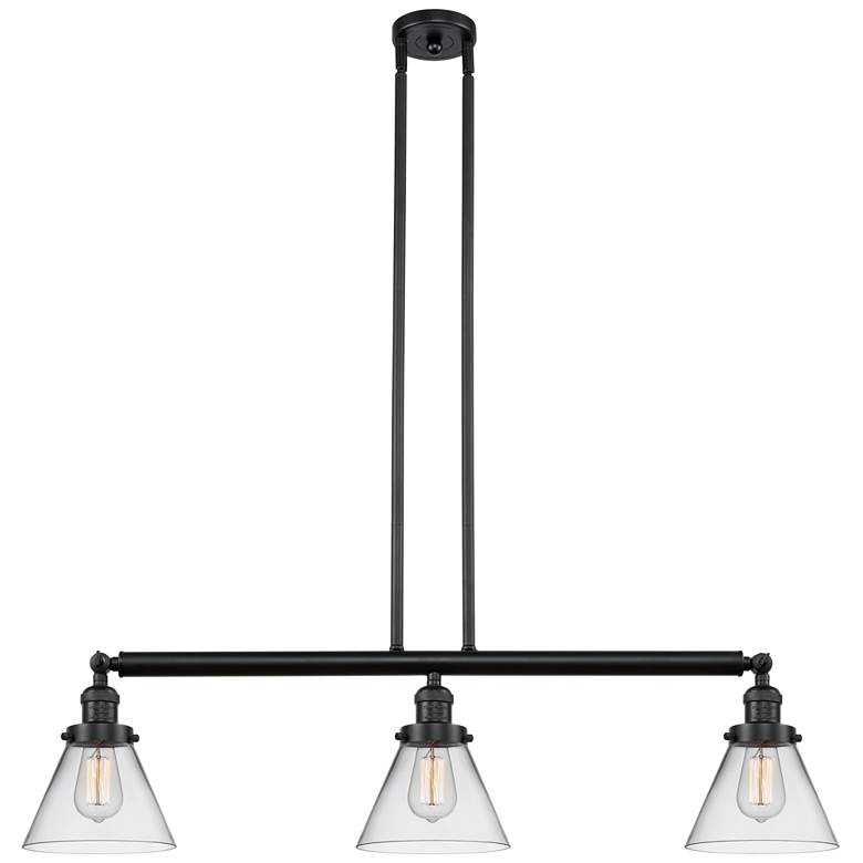 Image 1 Cone 40.25" Wide 3 Light Matte Black Stem Hung Island Light w/ Clear S