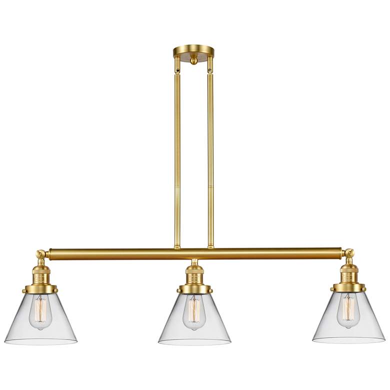 Image 1 Cone 40.25" Wide 3 Light Satin Gold Stem Hung Island Light w/ Clear Sh