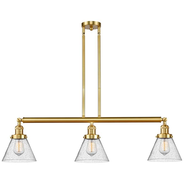 Image 1 Cone 40.25" Wide 3 Light Satin Gold Stem Hung Island Light w/ Seedy Sh