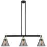 Cone 40.25"W 3 Light Black Brass Stem Hung Island Light w/ Smoke Shade