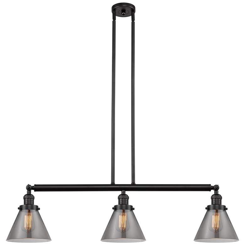 Image 1 Cone 40.25"W 3 Light Bronze Stem Hung Island Light w/ Plated Smoke Sha
