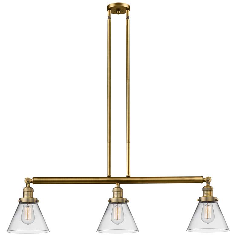 Image 1 Cone 40.25"W 3 Light Brushed Brass Stem Hung Island Light w/ Clear Sha