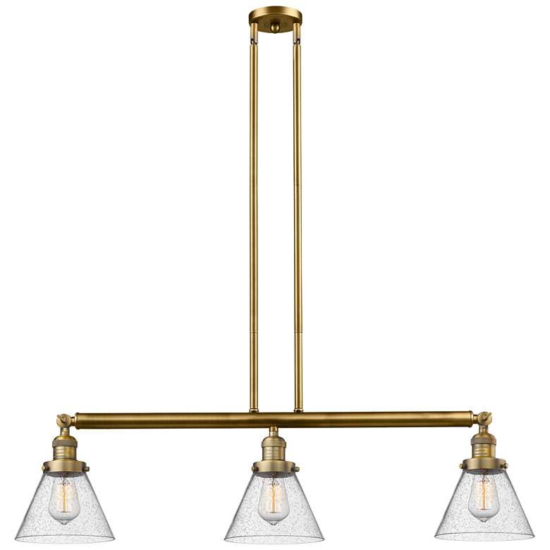 Image 1 Cone 40.25"W 3 Light Brushed Brass Stem Hung Island Light w/ Seedy Sha