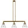 Cone 40.25"W 3 Light Brushed Brass Stem Hung Island Light w/ Seedy Sha