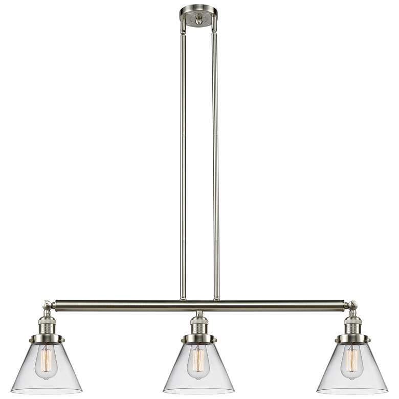 Image 1 Cone 40.25"W 3 Light Brushed Nickel Stem Hung Island Light w/ Clear Sh
