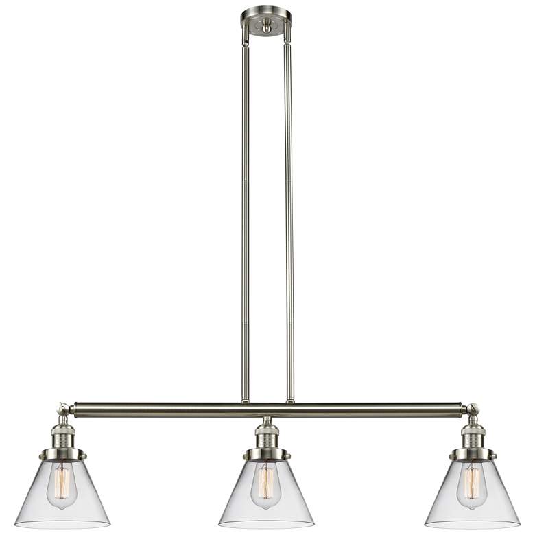 Image 1 Cone 40.25 inchW 3 Light Brushed Nickel Stem Hung Island Light w/ Clear Sh