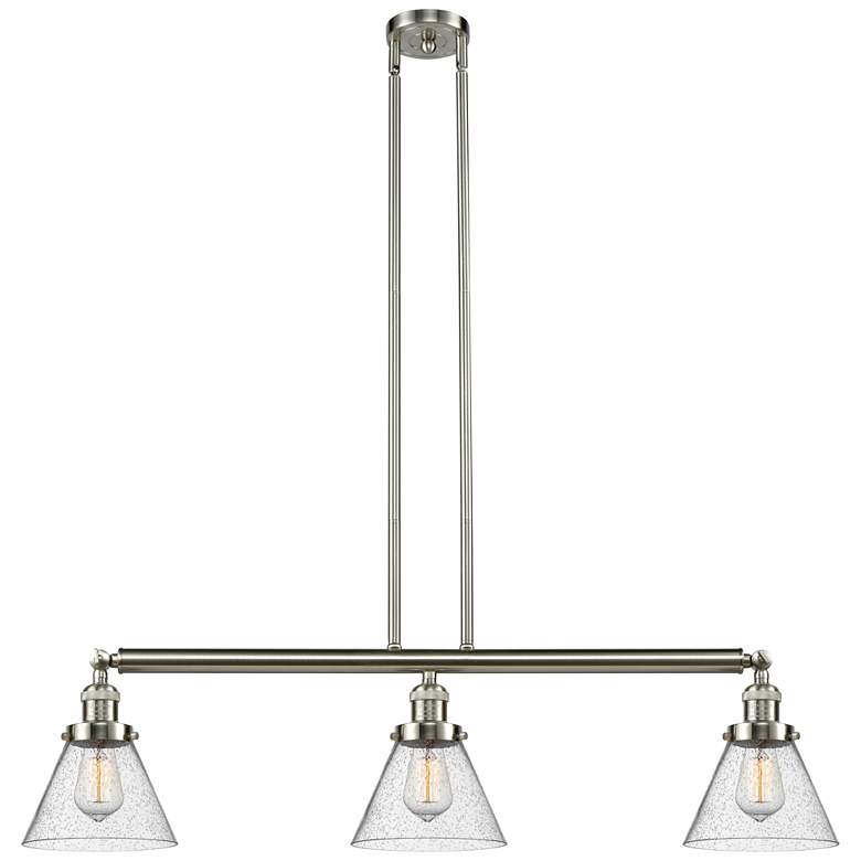 Image 1 Cone 40.25"W 3 Light Brushed Nickel Stem Hung Island Light w/ Seedy Sh